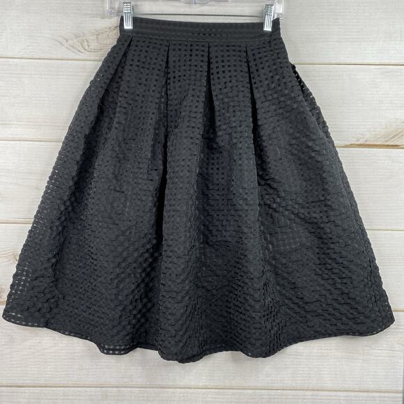 Akira Chicago Skirt Sz S Black Burnout Chiffon Lined Pleated Flare Lightweight - Picture 3 of 10